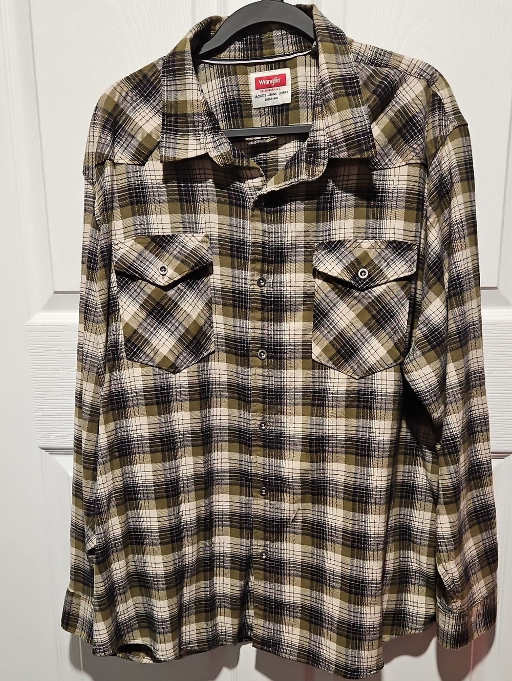 Wrangler Olive, Black & White Plaid Button-Down Shirt Size 2XL